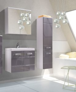 Moderní sestava koupelnového nábytku Demario - bílá  / šedý lesk