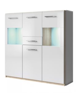 Prosklená komoda Mareta 5 - bílý lesk